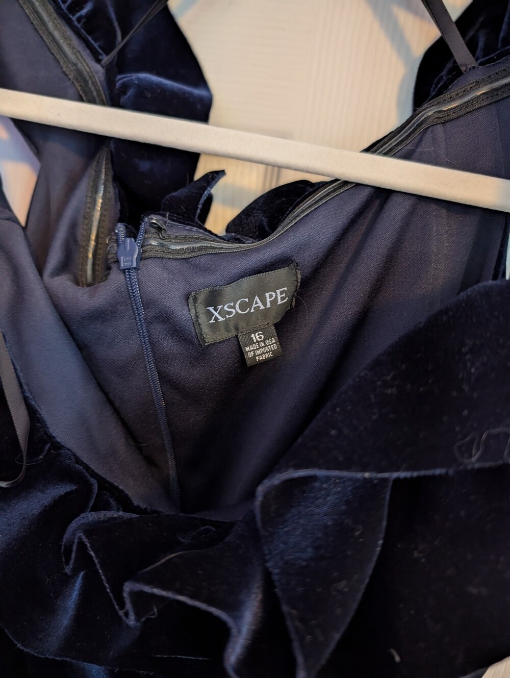 Xscape Black Velvet One-Shoulder Ruffle Dress - Picture 8 of 8